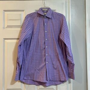 Michael Kors Men's Purple Plaid Long Sleeve Button-Up Shirt Size M with Classic